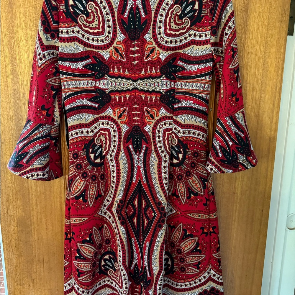 New York & Company Red Sheath Dress 3/4 Bell Sleeves